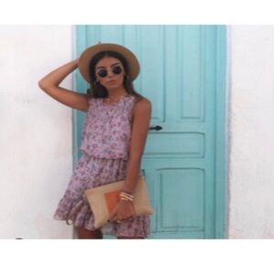 New Zara Ruffle flora lavender Ruffle mini dress medium